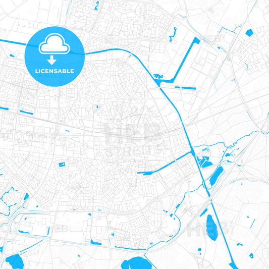 Tilburg, Netherlands PDF vector map with water in focus