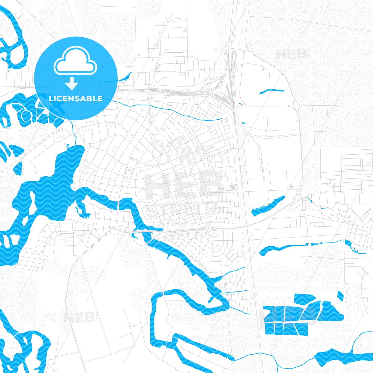 Timashyovsk, Russia PDF vector map with water in focus