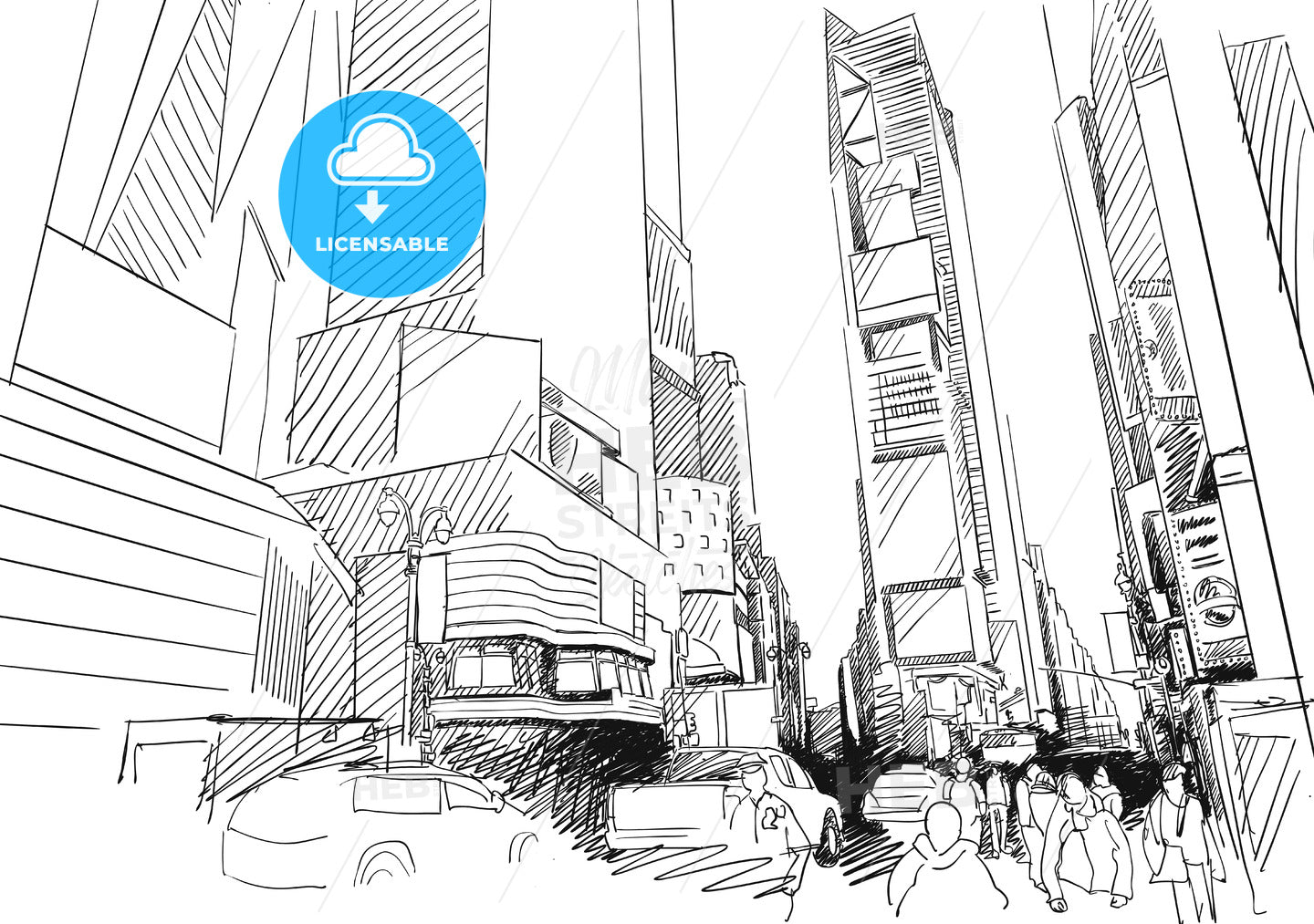 Time Square, New York City. Hand-drawn Vector Outline Sketch – instant download