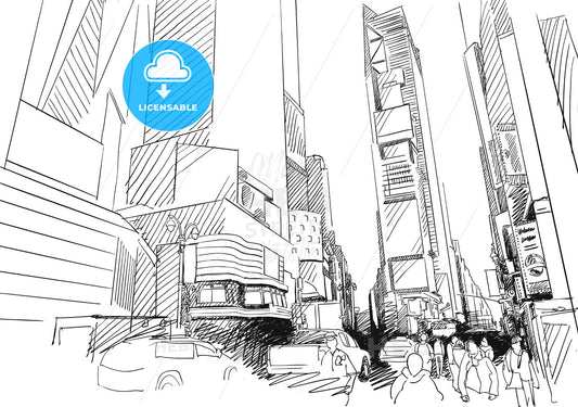 Time Square, New York City. Hand-drawn Vector Outline Sketch – instant download