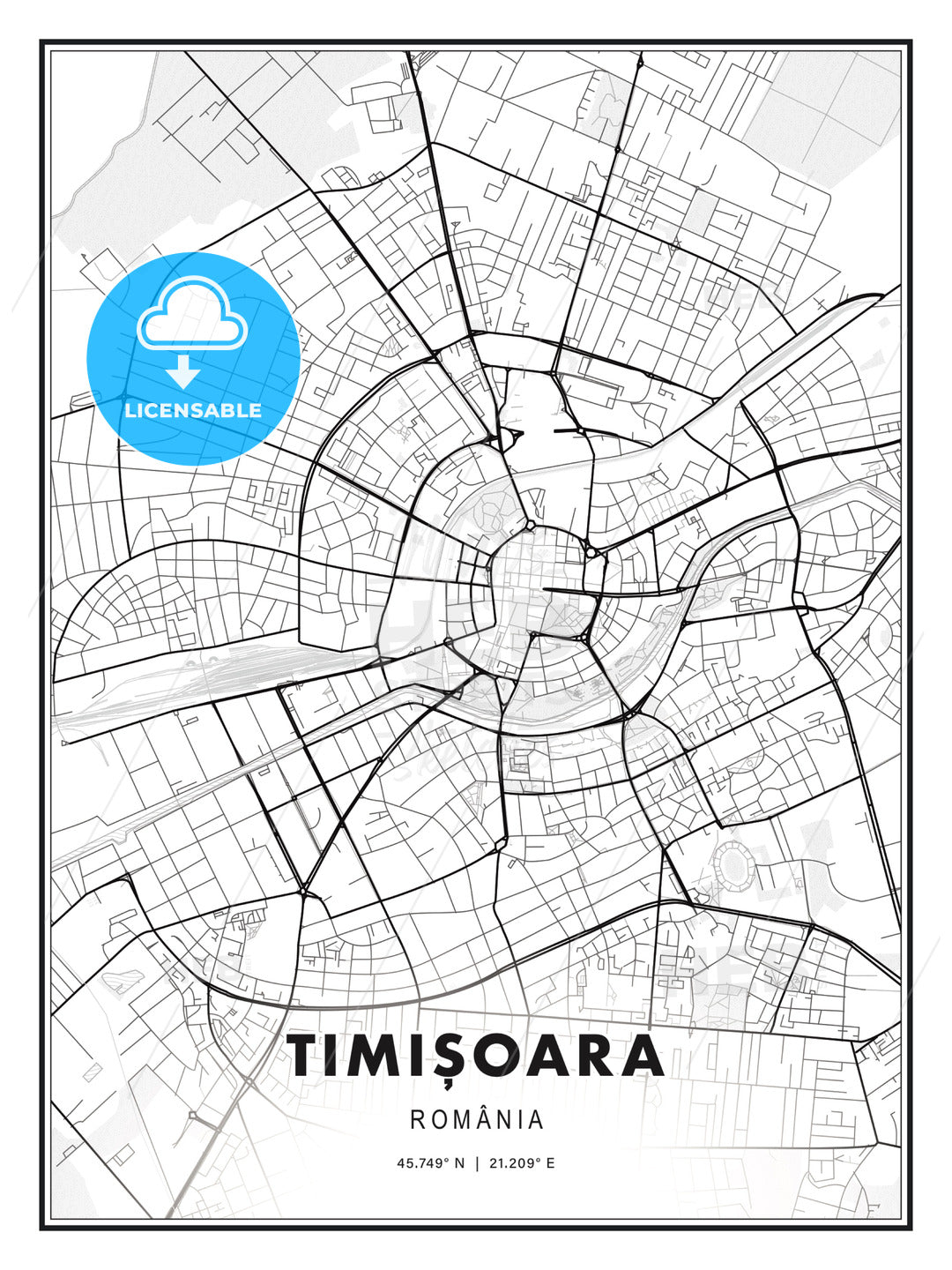 Timișoara, Romania, Modern Print Template in Various Formats - HEBSTREITS Sketches