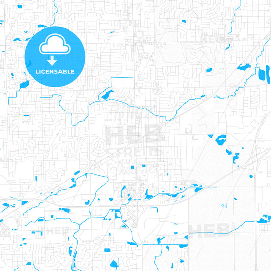 Tinley Park, Illinois, United States, PDF vector map with water in focus