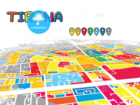 Tirana, Albania, downtown map in perspective