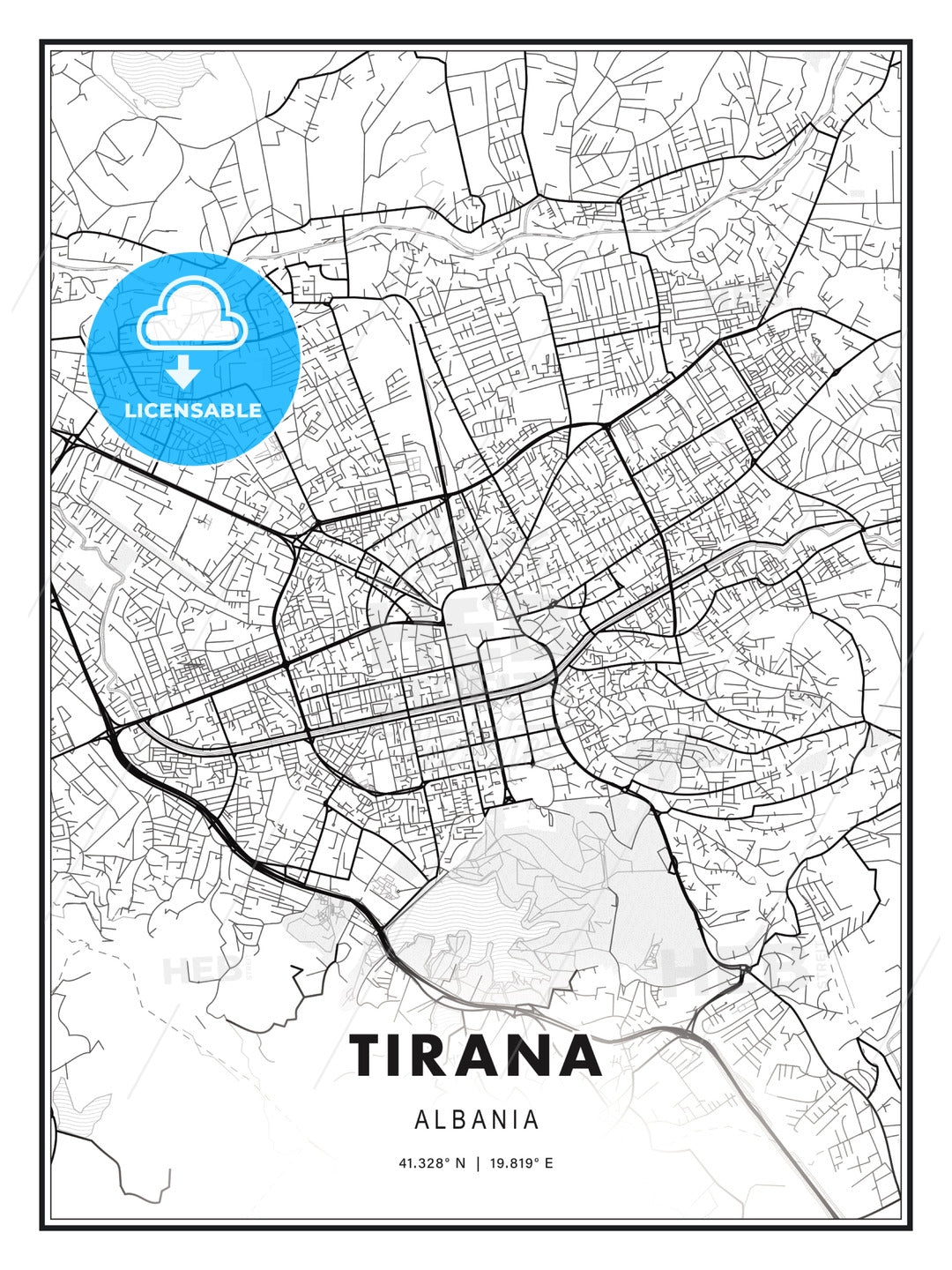 Tirana, Albania, Modern Print Template in Various Formats - HEBSTREITS Sketches