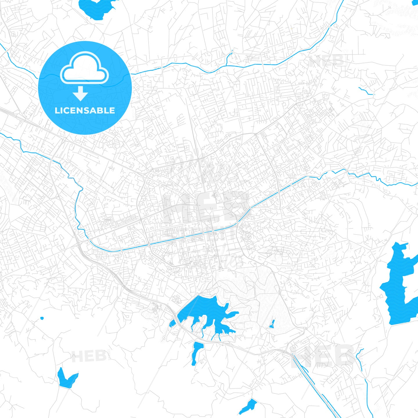 Tirana, Albania PDF vector map with water in focus