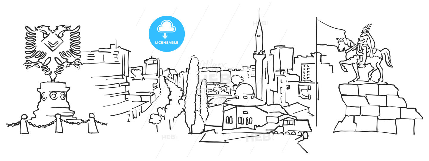 Tirana Albania Panorama Sketch – instant download