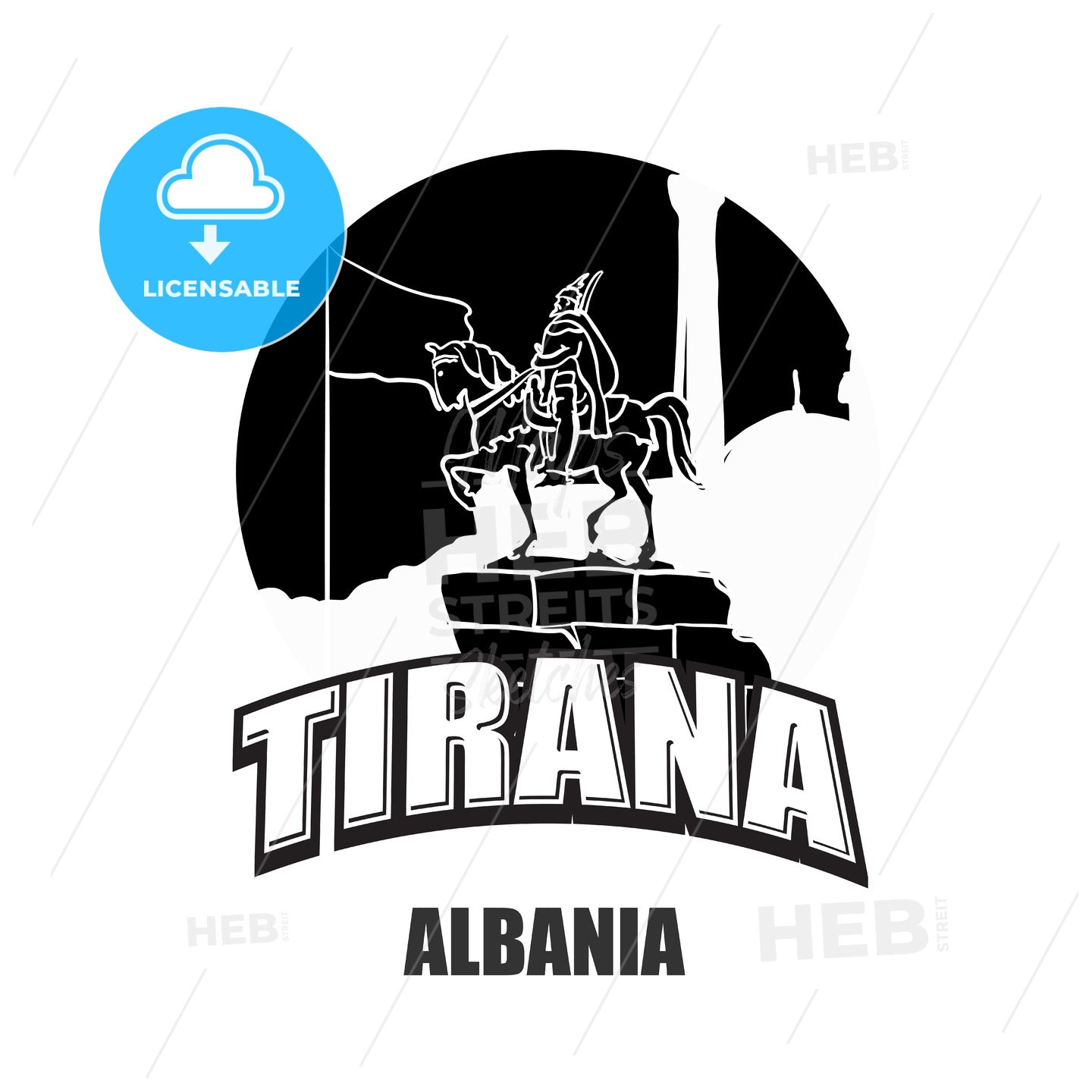 Tirana, Albania black and white logo – instant download