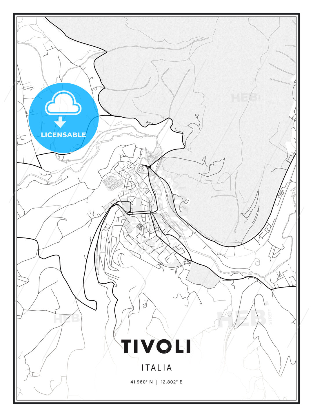 Tivoli, Italy, Modern Print Template in Various Formats - HEBSTREITS Sketches