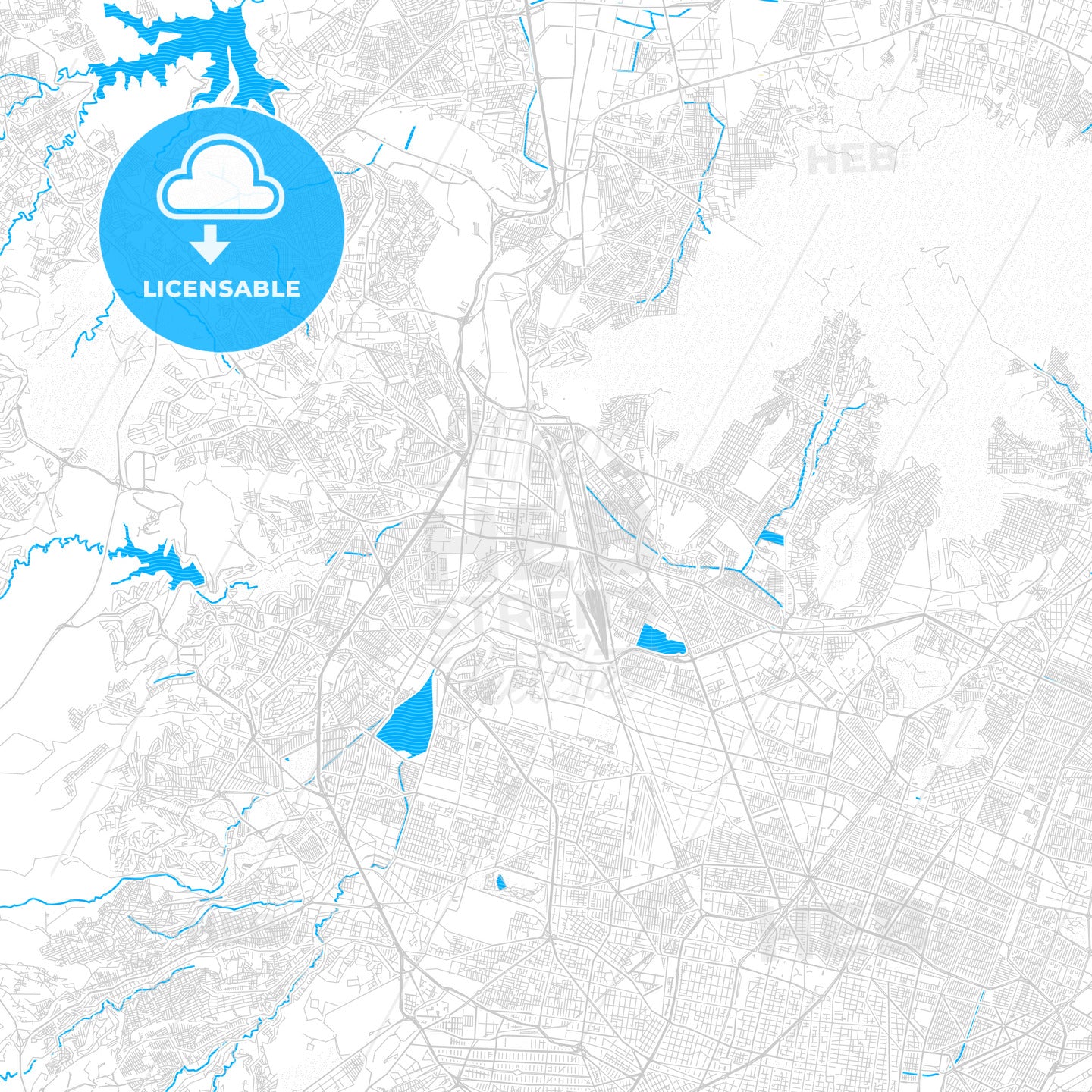 Tlalnepantla, Mexico PDF vector map with water in focus