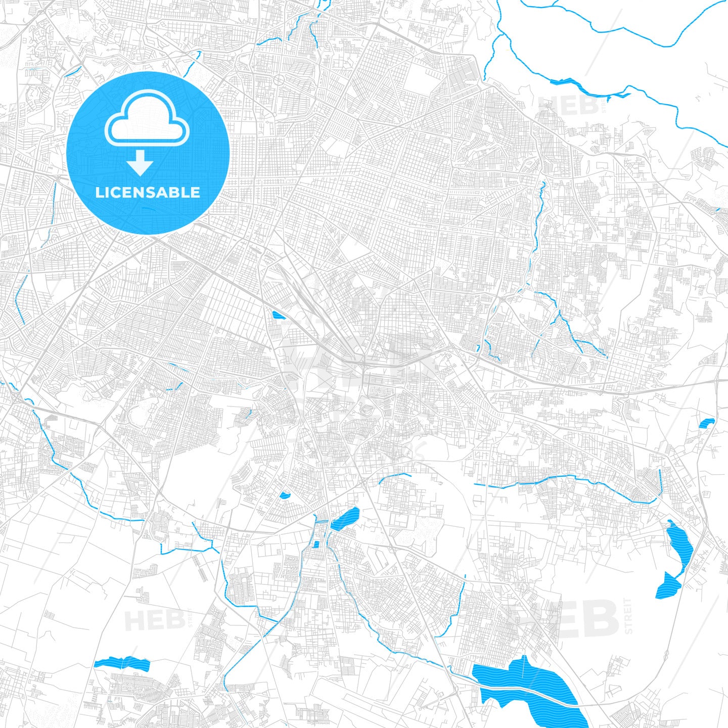 Tlaquepaque, Mexico PDF vector map with water in focus