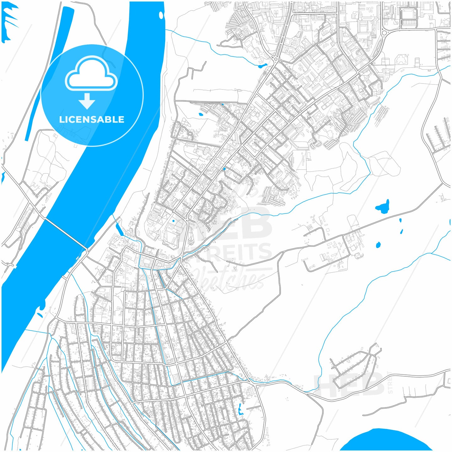 Tobolsk, Tyumen Oblast, Russia, city map with high quality roads.