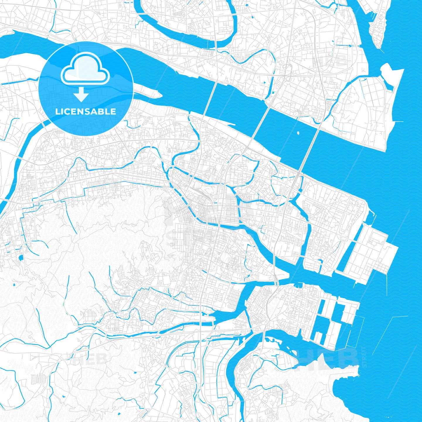 Tokushima, Japan PDF vector map with water in focus