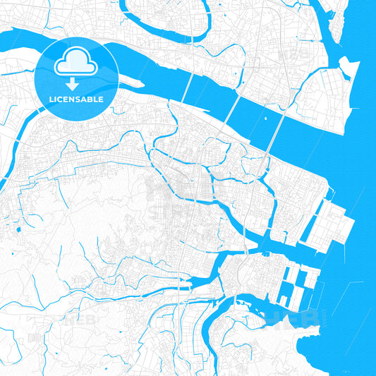 Tokushima, Japan PDF vector map with water in focus