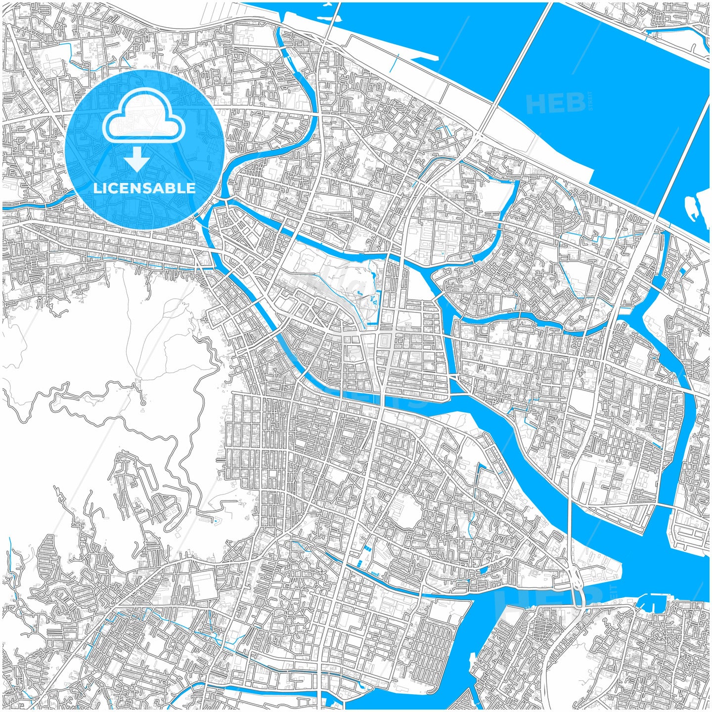 Tokushima, Tokushima, Japan, city map with high quality roads.