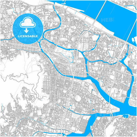 Tokushima, Tokushima, Japan, city map with high quality roads.