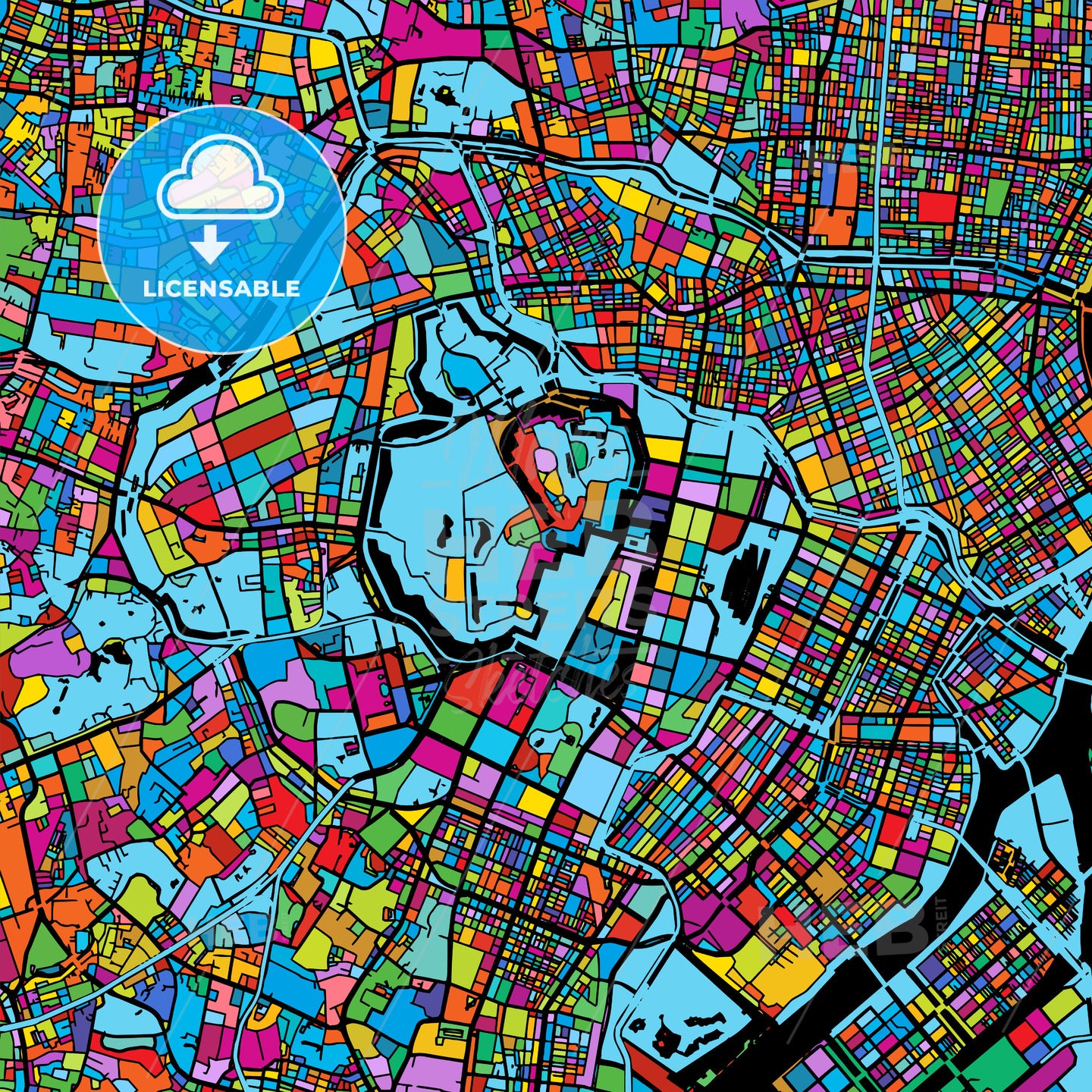 Tokyo, Japan, Colorful Vector Map on Black