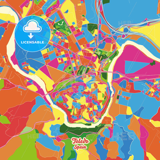 Toledo, Spain Crazy Colorful Street Map Poster Template - HEBSTREITS Sketches
