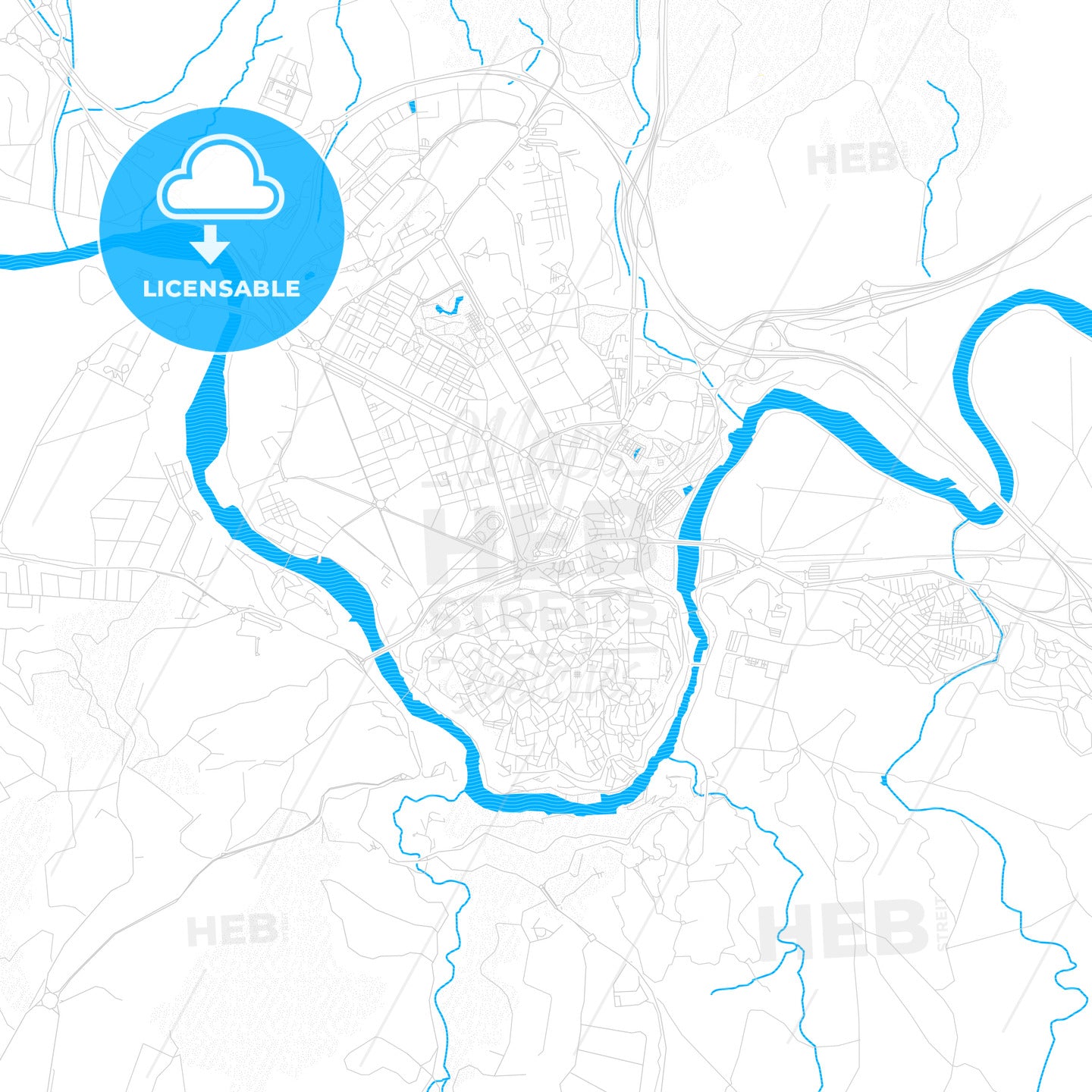 Toledo, Spain PDF vector map with water in focus