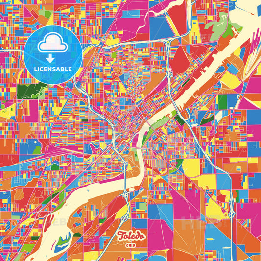 Toledo, United States Crazy Colorful Street Map Poster Template - HEBSTREITS Sketches