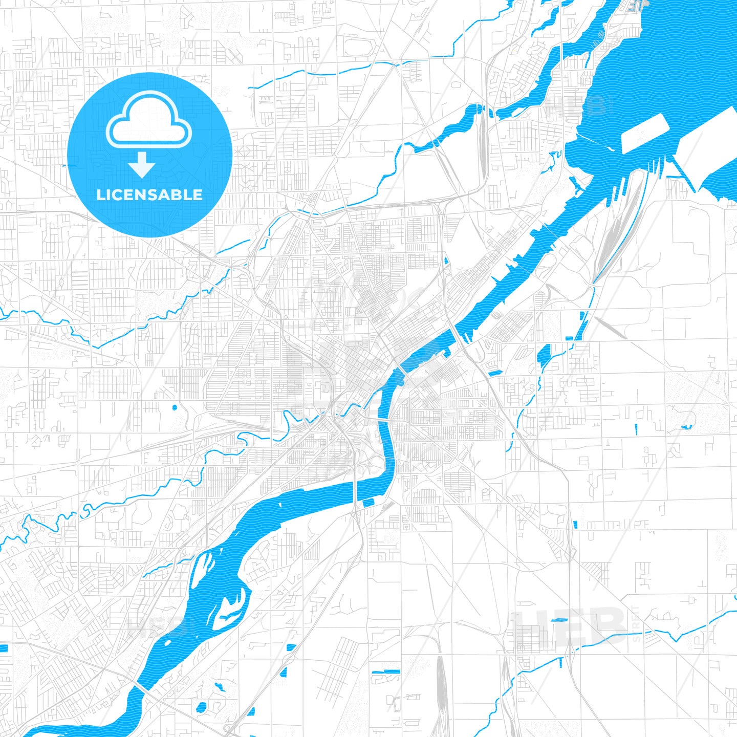 Toledo, Ohio, United States, PDF vector map with water in focus