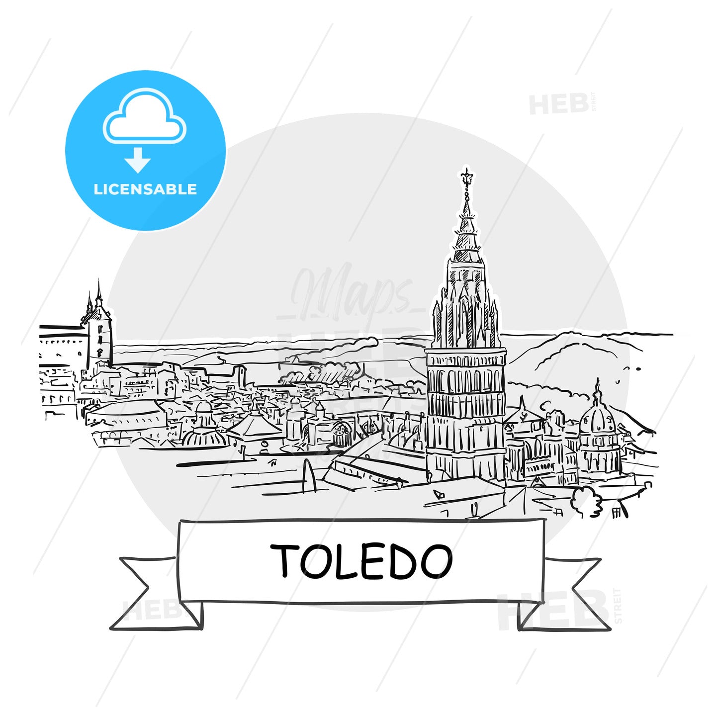 Toledo hand-drawn urban vector sign – instant download