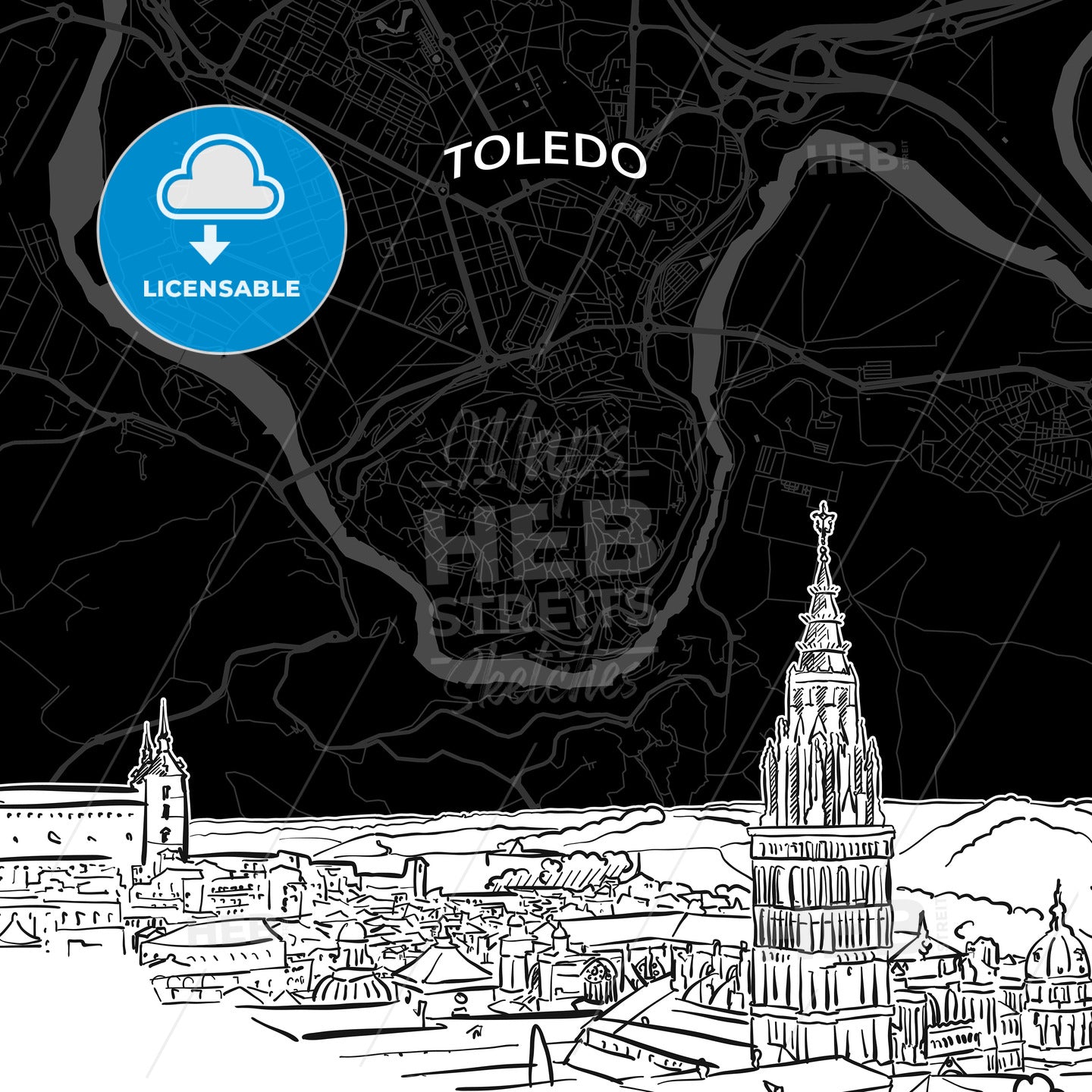 Toledo skyline with map
