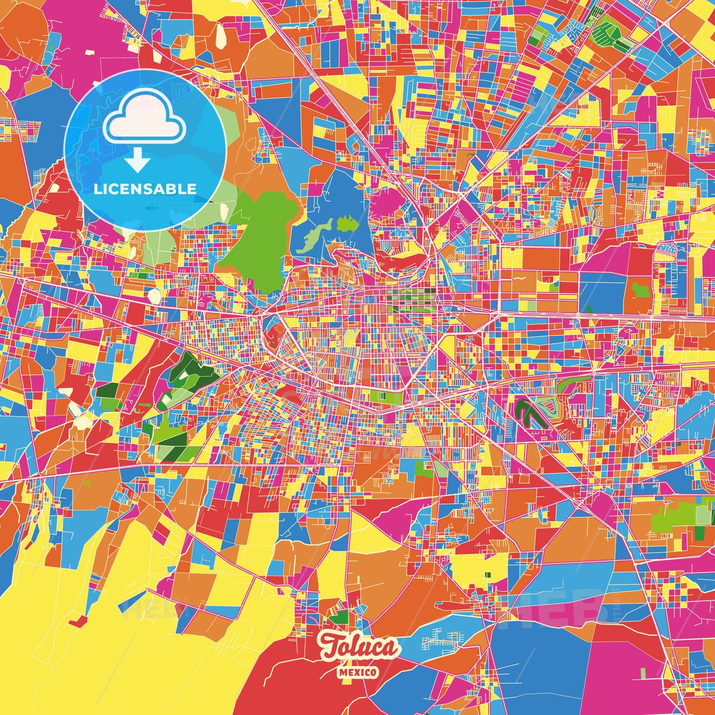 Toluca, Mexico Crazy Colorful Street Map Poster Template - HEBSTREITS Sketches