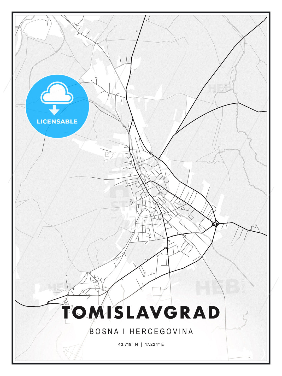 Tomislavgrad, Bosnia and Herzegovina, Modern Print Template in Various Formats - HEBSTREITS Sketches