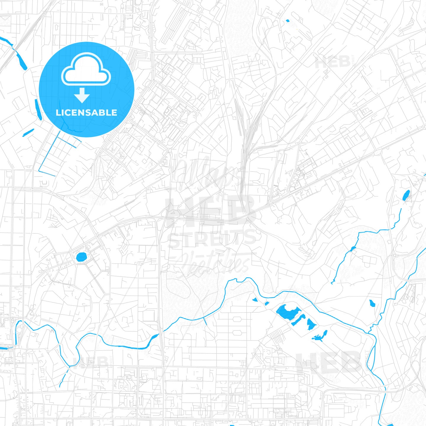 Tomsk, Russia PDF vector map with water in focus