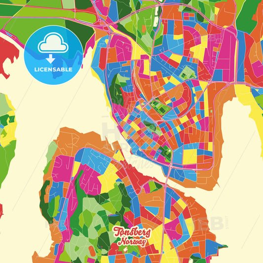 Tønsberg, Norway Crazy Colorful Street Map Poster Template - HEBSTREITS Sketches