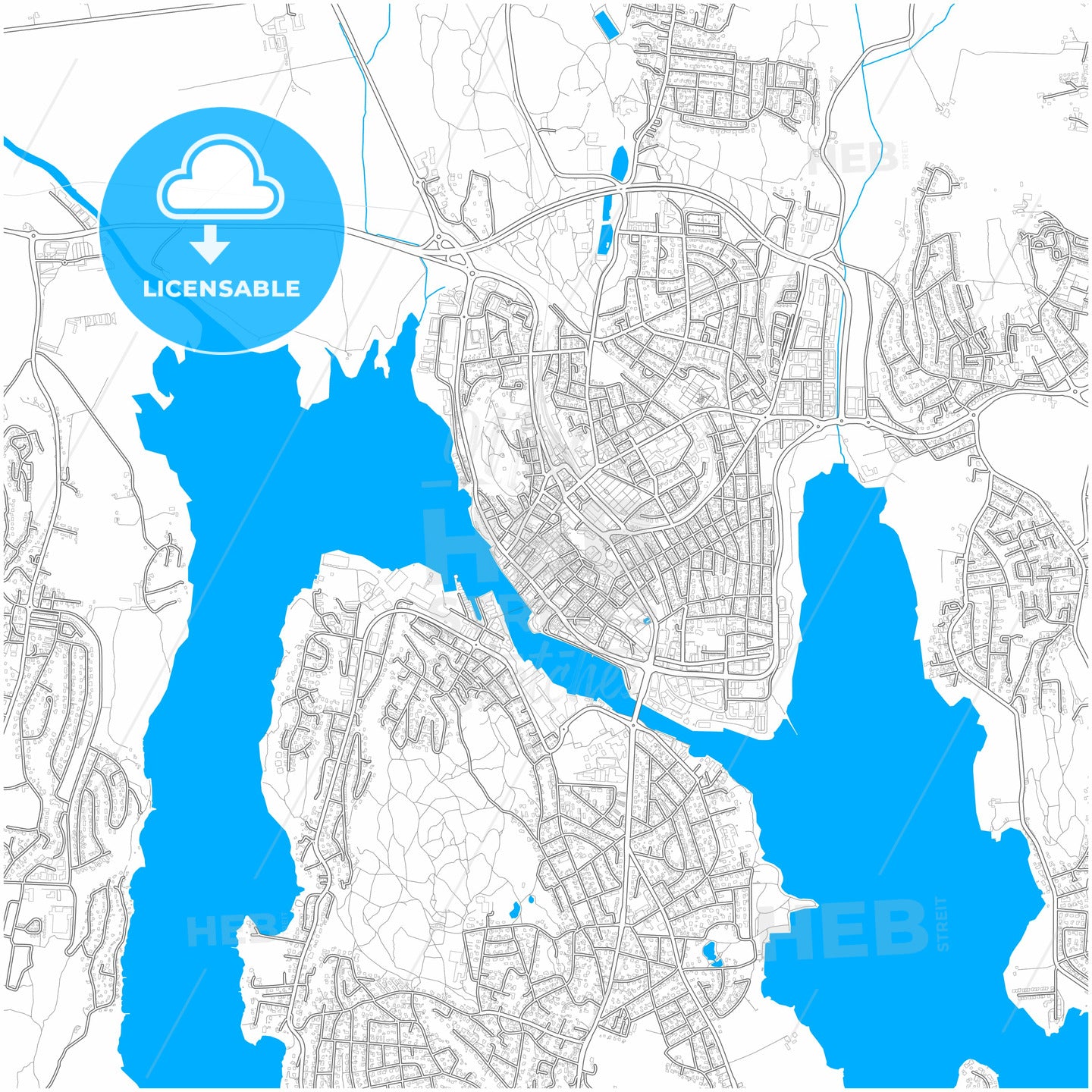 Tønsberg, Vestfold, Norway, city map with high quality roads.