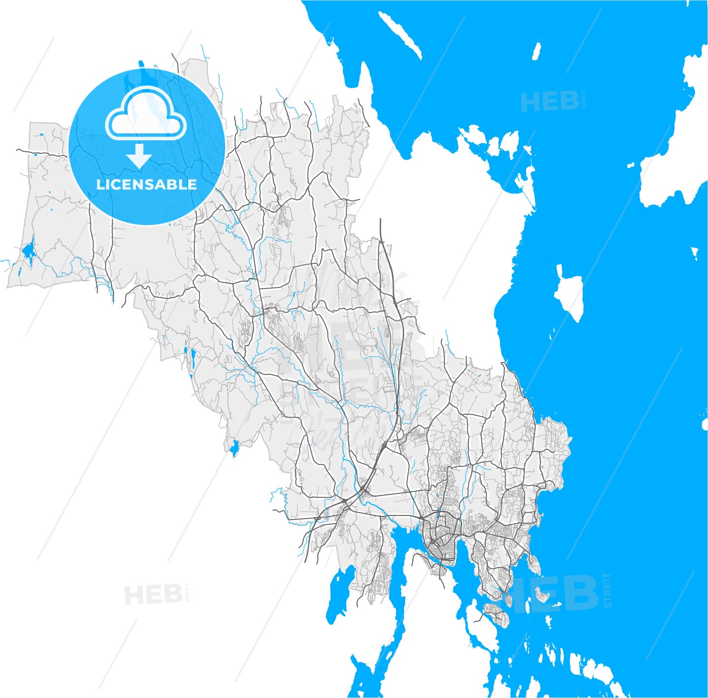 Tønsberg, Vestfold, Norway, high quality vector map