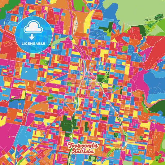 Toowoomba, Australia Crazy Colorful Street Map Poster Template - HEBSTREITS Sketches