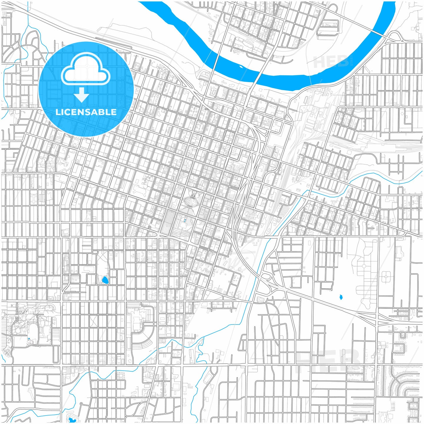 Topeka, Kansas, United States, city map with high quality roads.