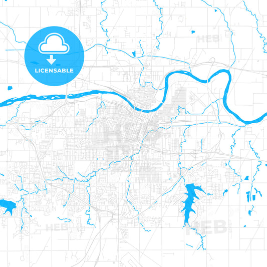 Topeka, Kansas, United States, PDF vector map with water in focus