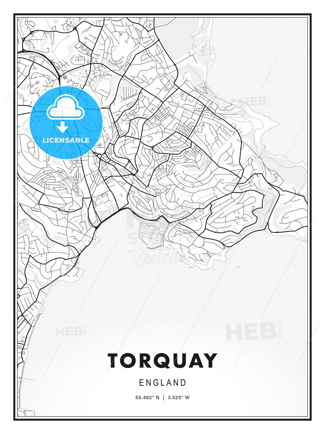 Torquay, England, Modern Print Template in Various Formats - HEBSTREITS Sketches
