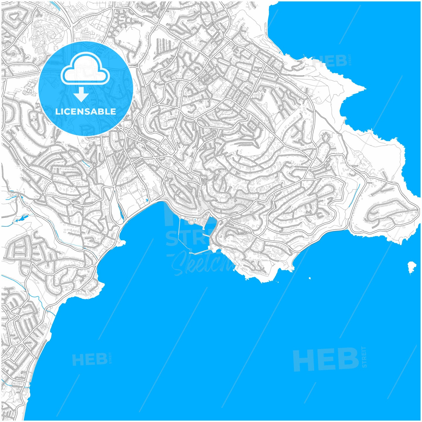 Torquay, South West England, England, city map with high quality roads.