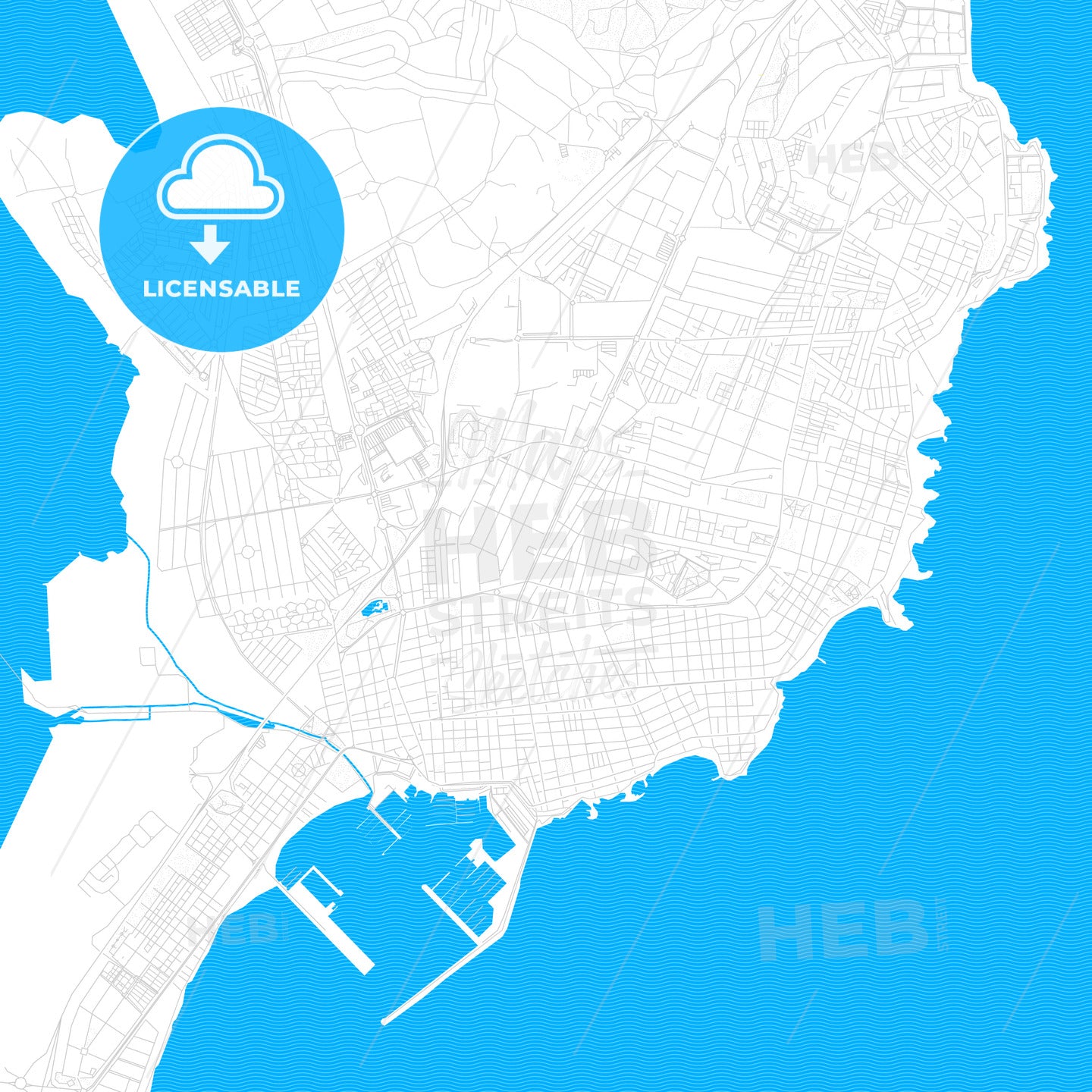 Torrevieja, Spain PDF vector map with water in focus