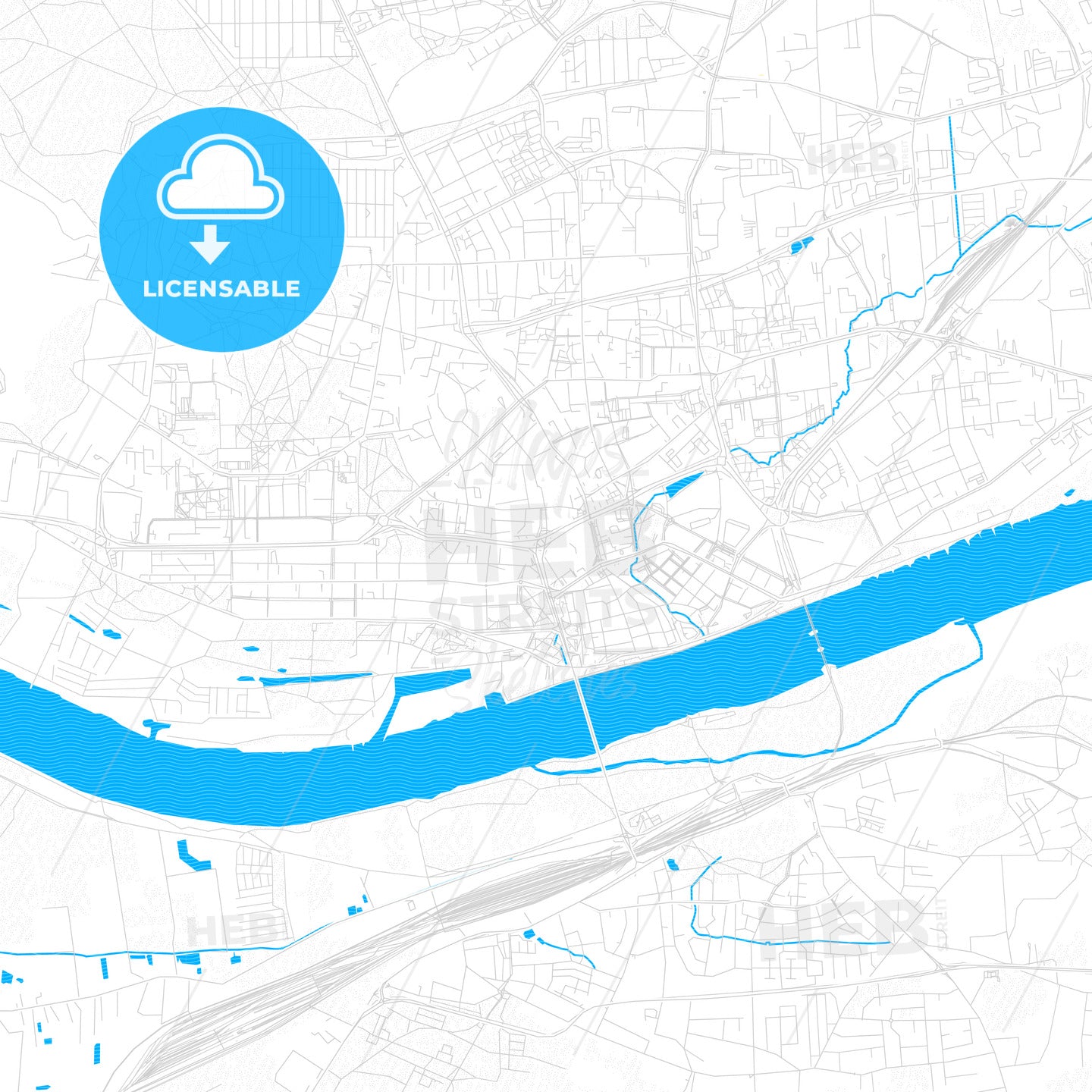 Toruń, Poland PDF vector map with water in focus