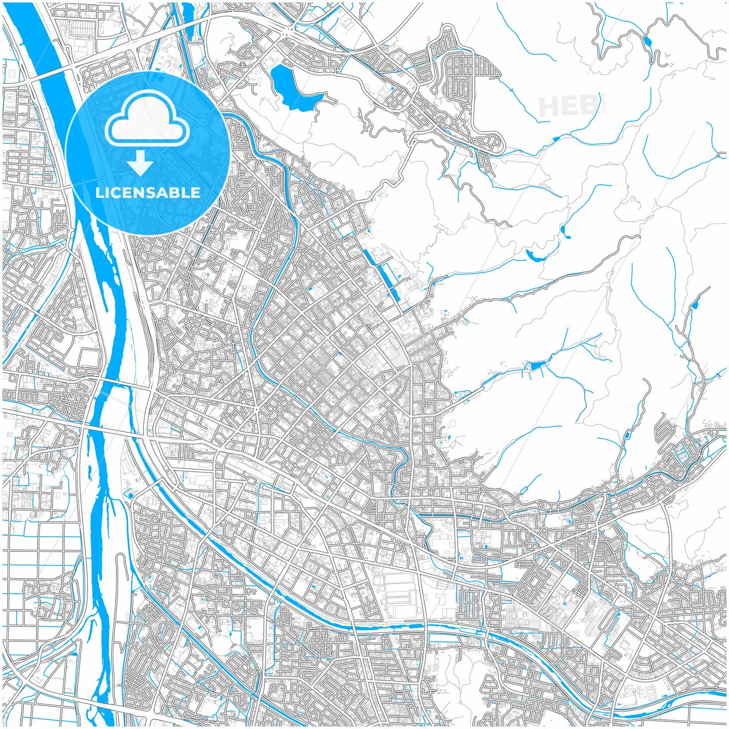 Tottori, Tottori, Japan, city map with high quality roads.