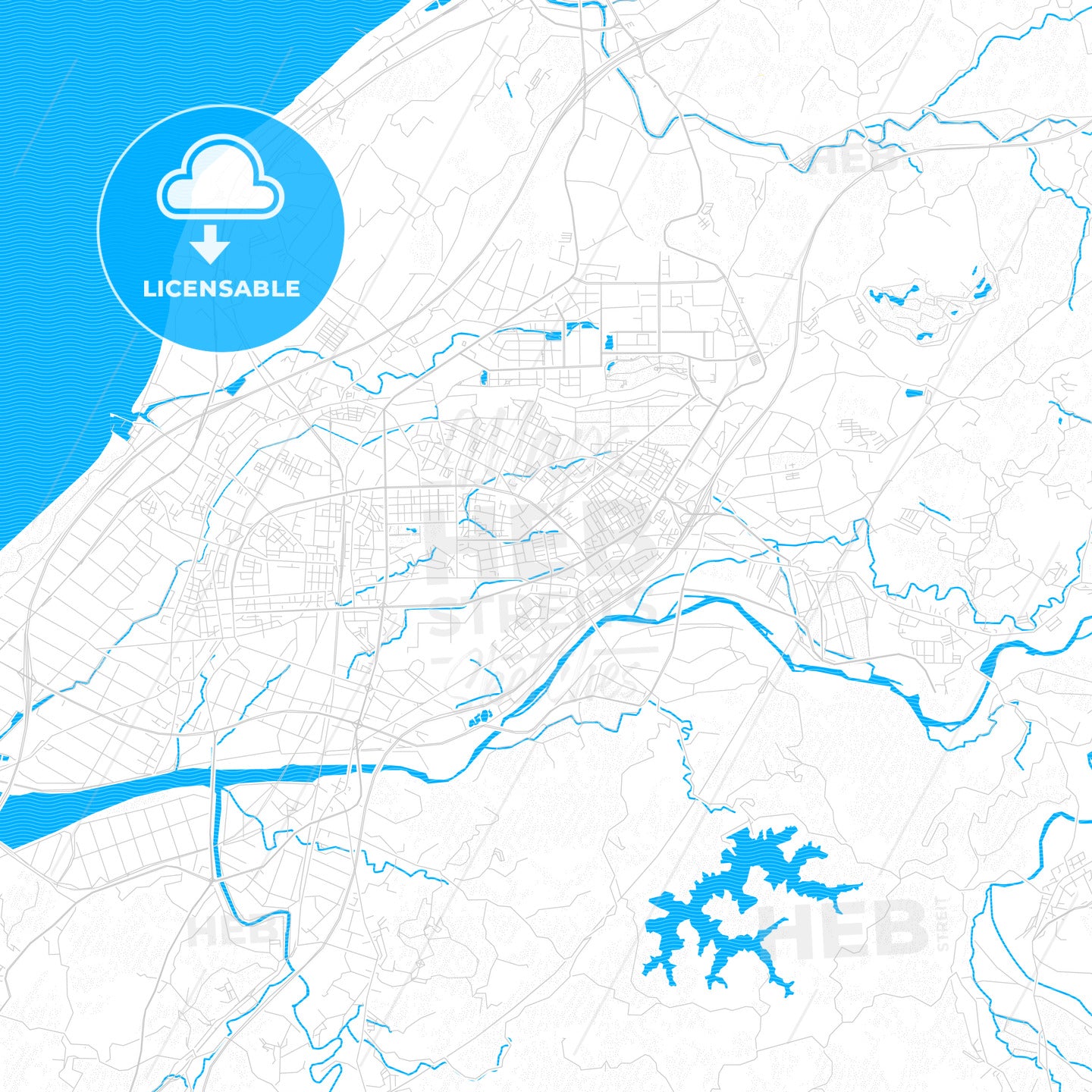 Toufen, Taiwan PDF vector map with water in focus