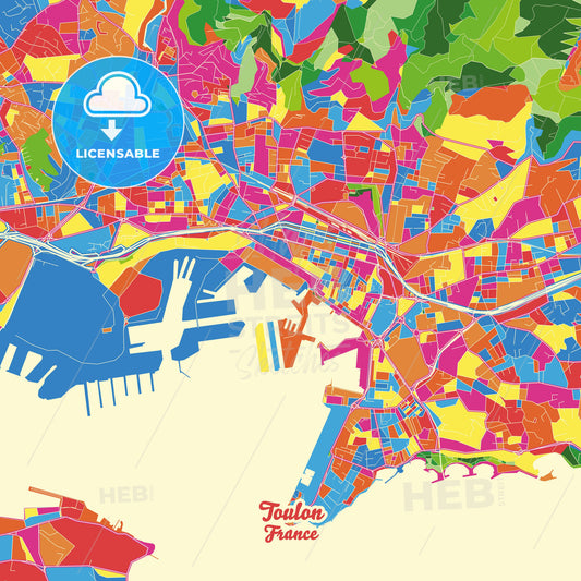 Toulon, France Crazy Colorful Street Map Poster Template - HEBSTREITS Sketches