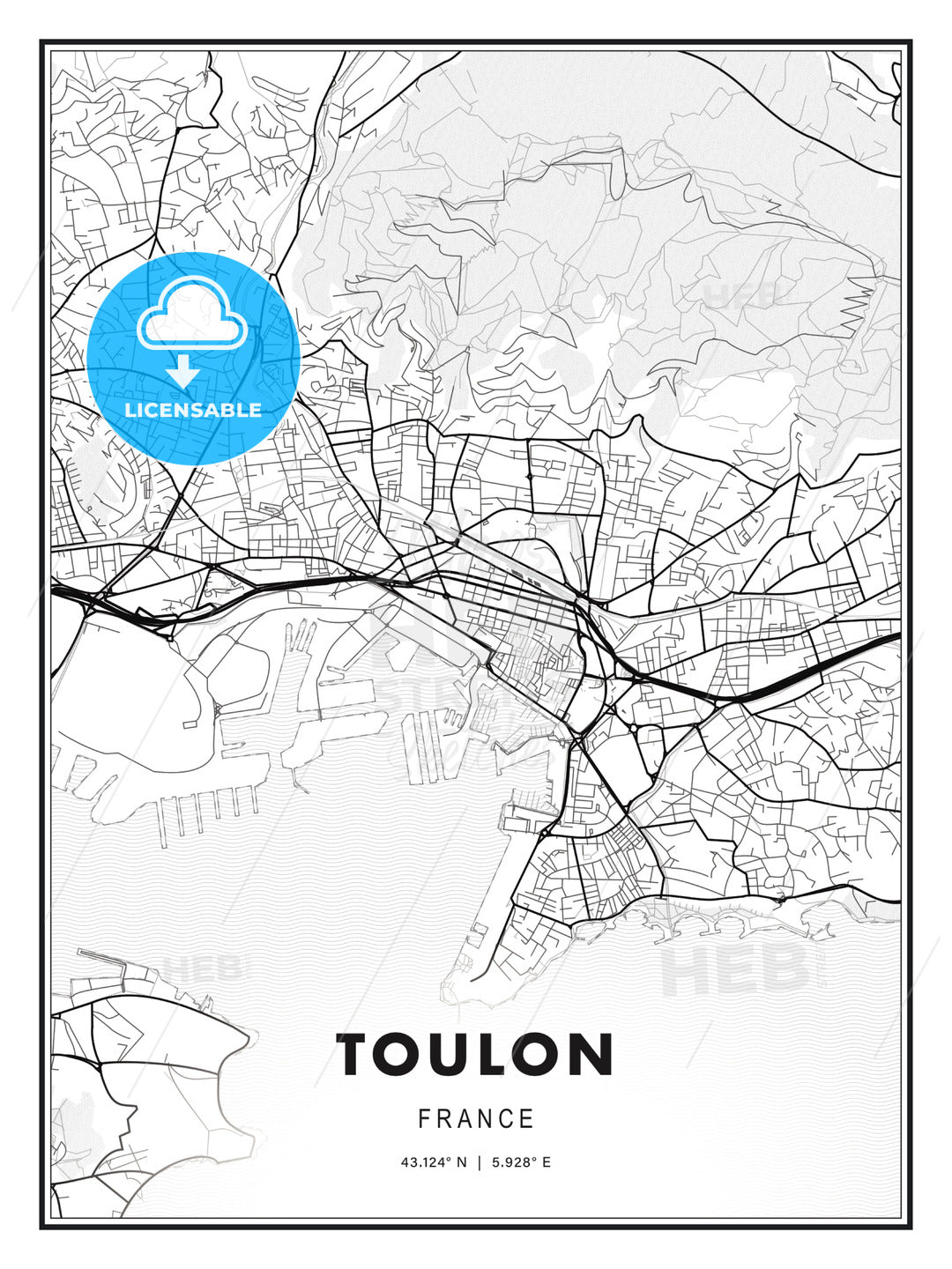 Toulon, France, Modern Print Template in Various Formats - HEBSTREITS Sketches