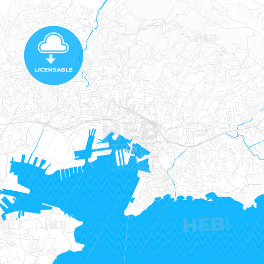 Toulon, France PDF vector map with water in focus