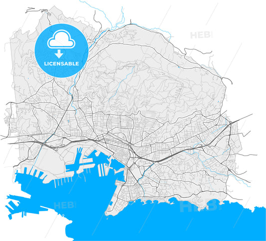 Toulon, Var, France, high quality vector map