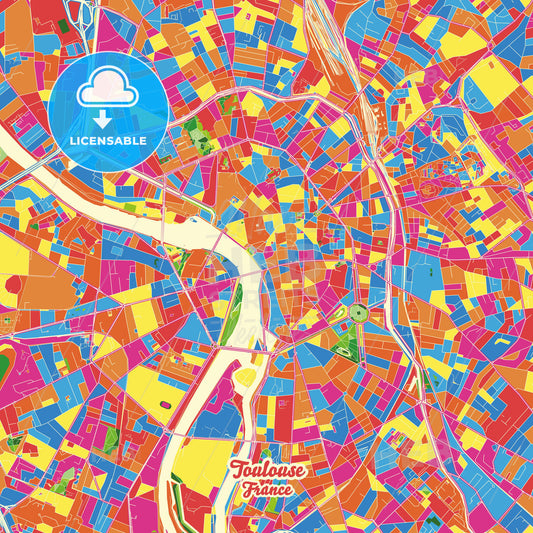 Toulouse, France Crazy Colorful Street Map Poster Template - HEBSTREITS Sketches