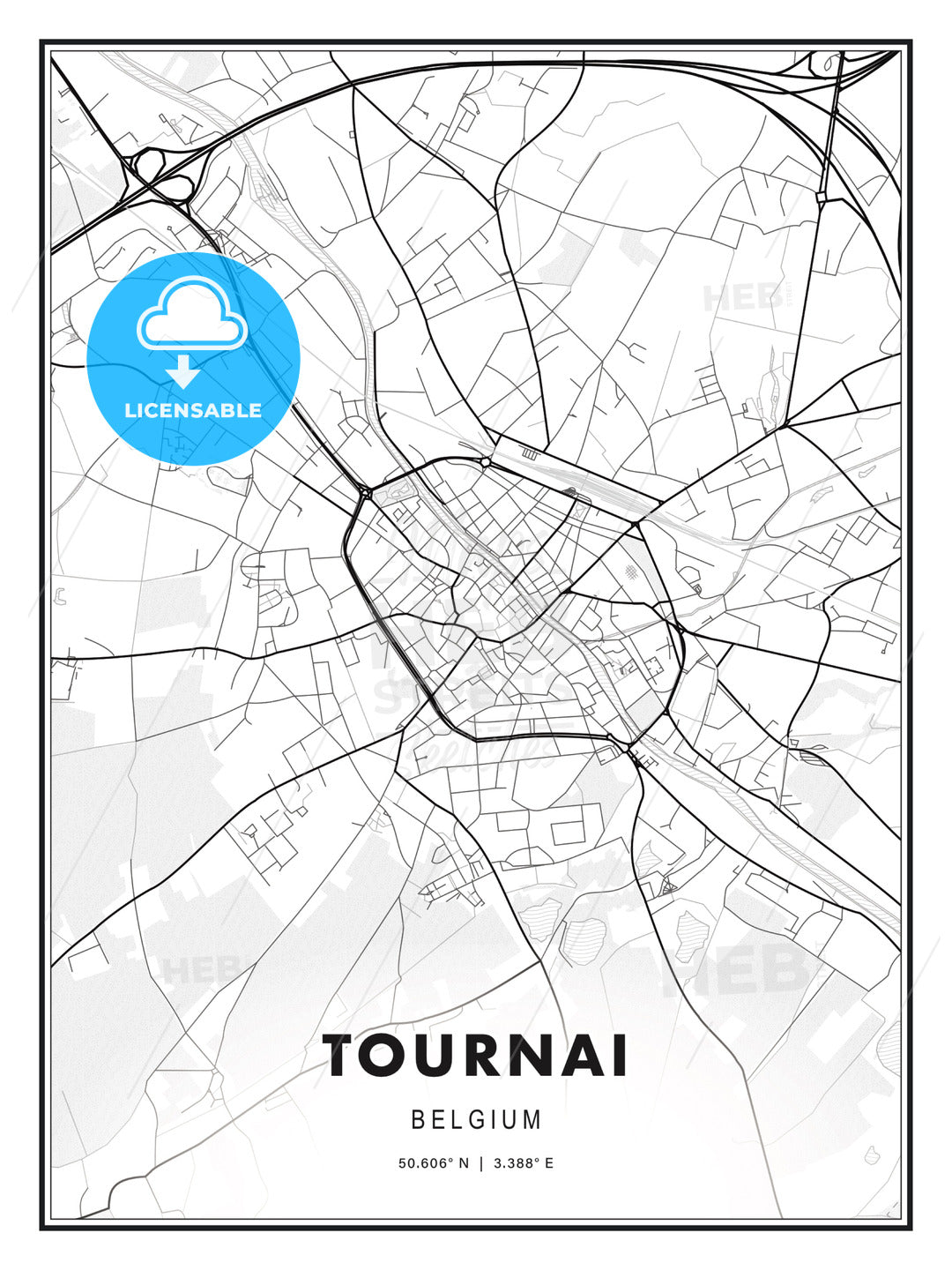 Tournai, Belgium, Modern Print Template in Various Formats - HEBSTREITS Sketches