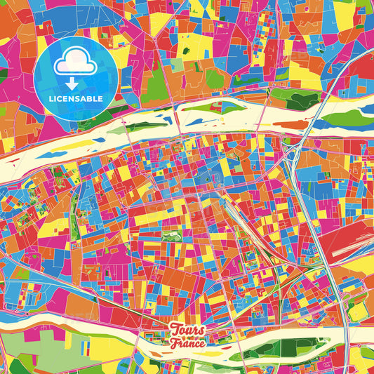 Tours, France Crazy Colorful Street Map Poster Template - HEBSTREITS Sketches