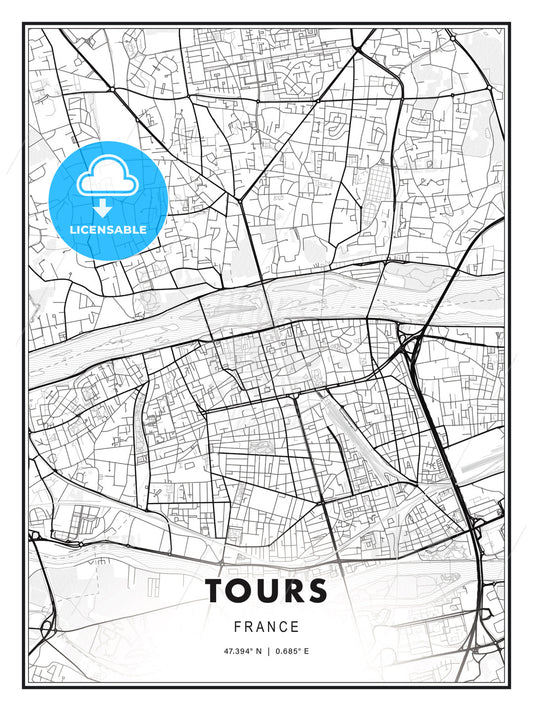 Tours, France, Modern Print Template in Various Formats - HEBSTREITS Sketches