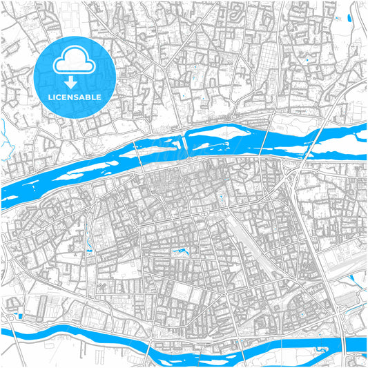 Tours, Indre-et-Loire, France, city map with high quality roads.